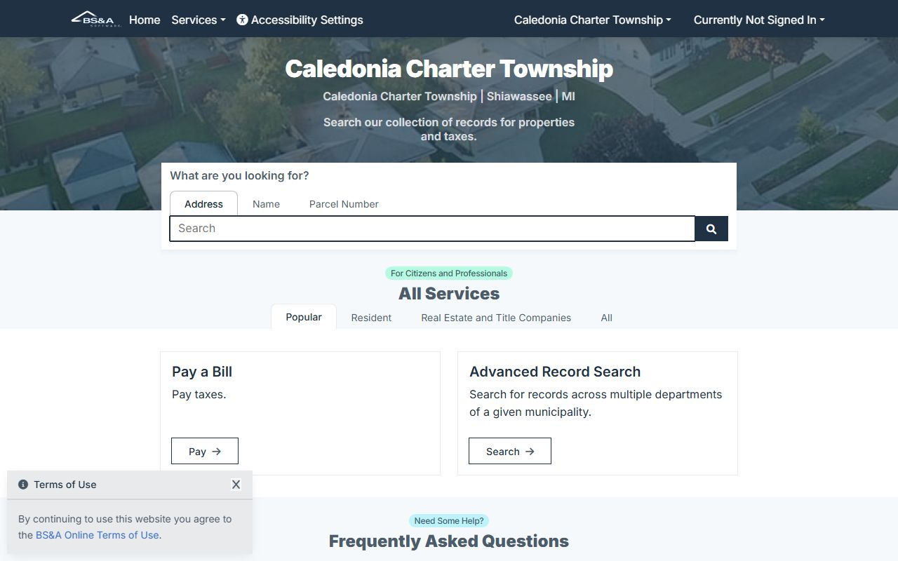 Dearborn Assessor BS&A property tax portal for searching Dearborn property tax records