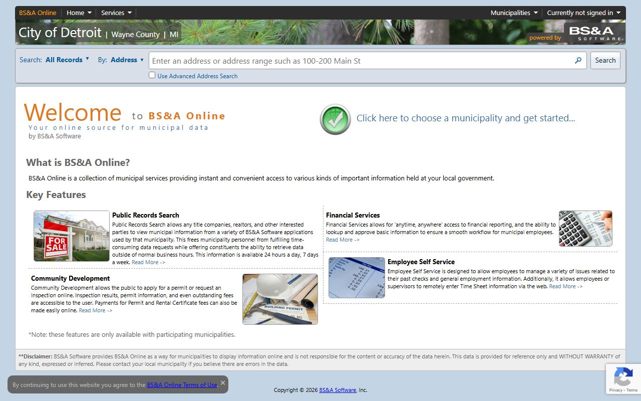 Detroit Assessor BS&A property tax portal for searching Detroit property tax records