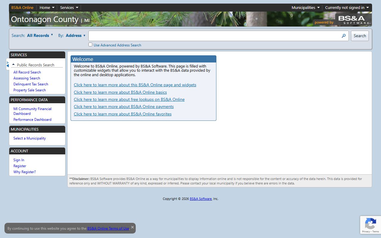 Alger County Equalization BS&A online property tax portal for Alger County property tax records