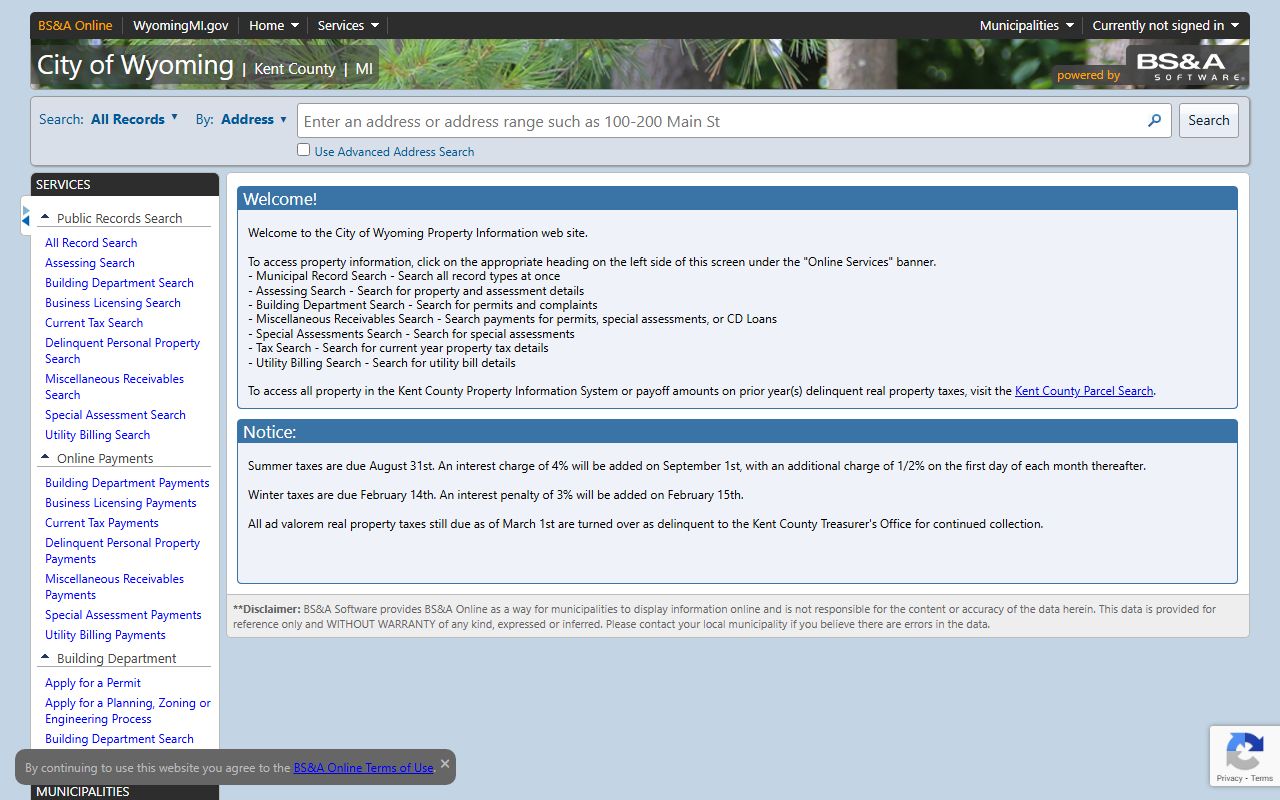 Allegan County Equalization BS&A property tax search portal for Allegan County property tax records