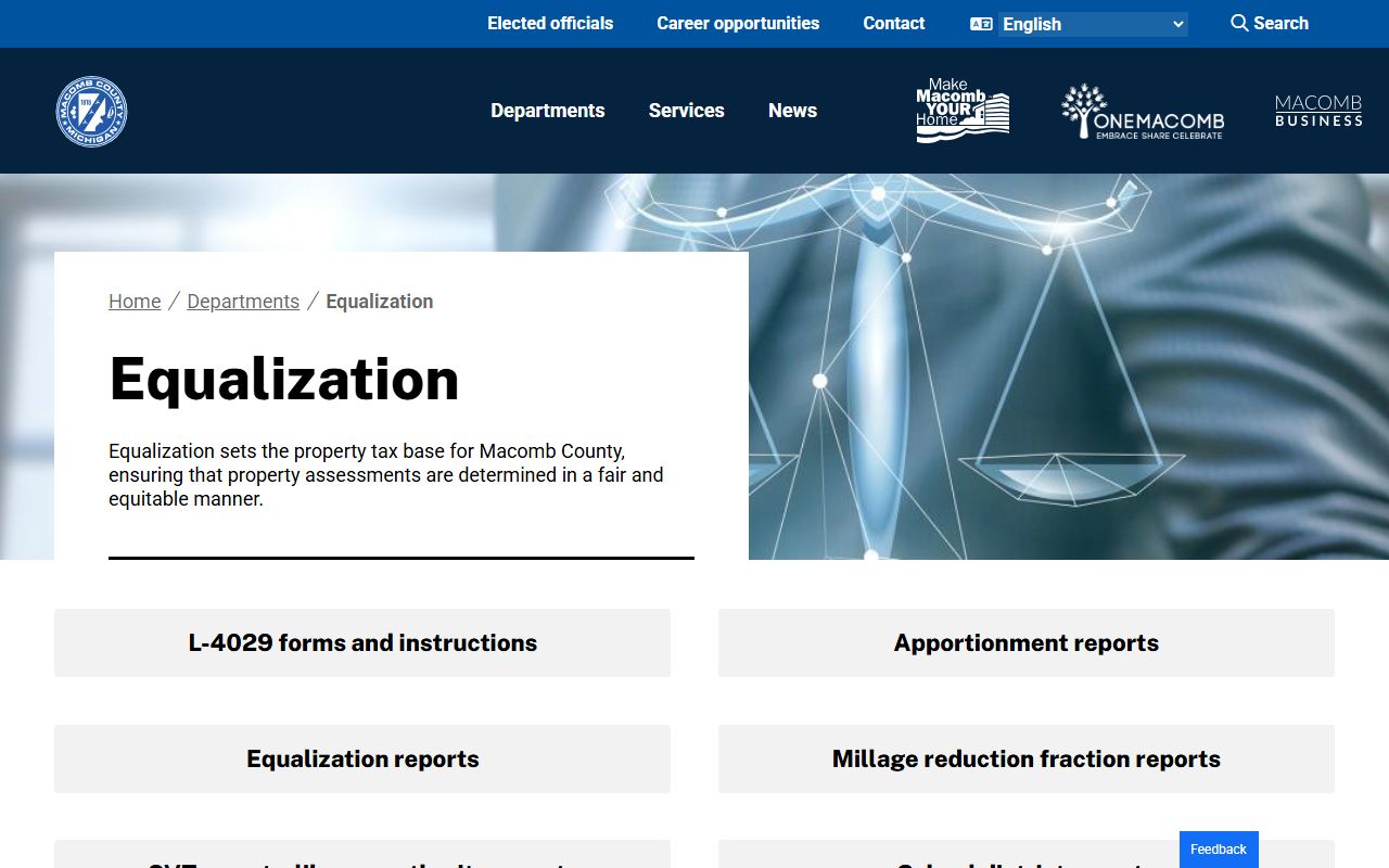 Macomb County Equalization property tax portal for searching Macomb County property tax records