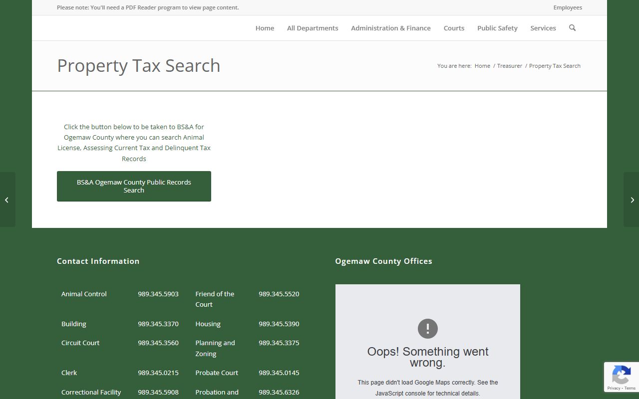 Ogemaw County Equalization BS&A property tax portal for searching Ogemaw County property tax records