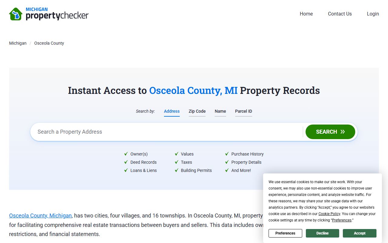 Osceola County Equalization BS&A property tax portal for searching Osceola County property tax records