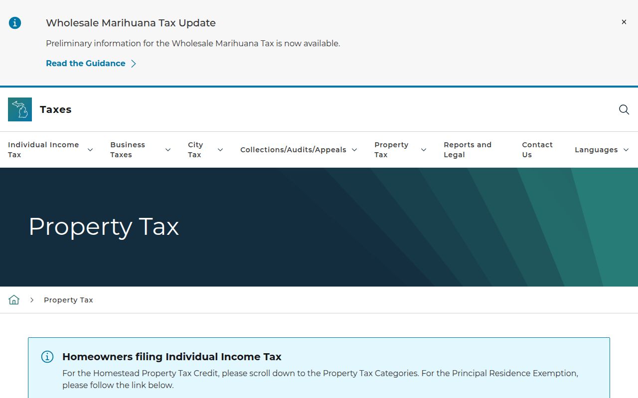 Michigan Department of Treasury property tax page for searching Michigan property tax records